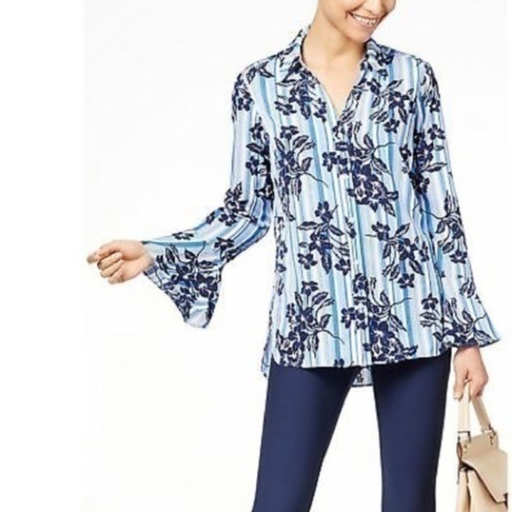 NY Collection Women’s Blue Printed Blouse sz M